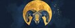 Blue Aries Sign on Navy Sky with Large Yellow Moon Shield Banner