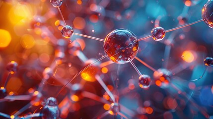 Poster - Atom, the smallest constituent unit of ordinary matter that has the properties of a chemical element. atom icon, neon chemistry, digital learning era background