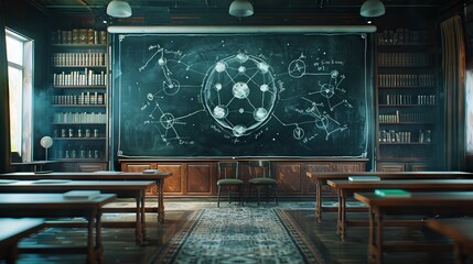 Poster - Atom, the smallest constituent unit of ordinary matter that has the properties of a chemical element. atom icon, neon chemistry, digital learning era background