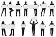 Silhouettes of people holding panels isolated on white