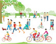 Menschengruppen im Park mit Familien, Eltern und Kinder, illustration