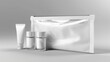 White or transparent cosmetic bag with zipper to hold makeup and beauty tools. Realistic modern mockup of a small cosmetic bag for holding cosmetics and other beauty products.