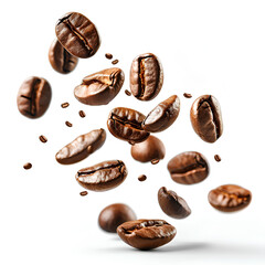 Many roasted coffee beans isolated on white