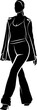 Silhouette of  Woman In Pants And Jacket. Vector monochromatic illustration
