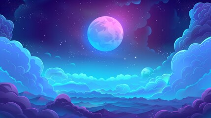 Poster - the moon in the night sky with stars and clouds. modern illustration of the moon and crescent in the