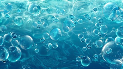 Poster - A realistic 3D modern frame with air bubbles that move randomly over cola, soda drink, beer, or water. Fizzy carbonated motion on transparent background, an aqua texture with randomly moving