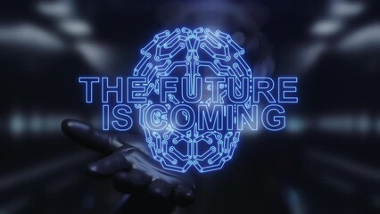 Wall Mural - the robot stretches out its hand showing the headline 