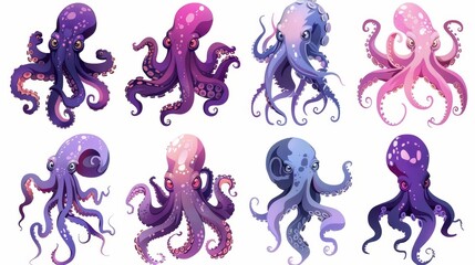 Sticker - A modern cartoon set featuring the tentacles of a giant octopus with suckers in purple and pink. The hands and legs of Cthulhu are isolated and in black.