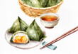 Sticky rice dumpling with Chinese tea cup watercolor style illustration