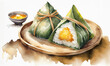 Sticky rice dumpling watercolor style illustration white background