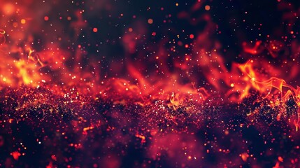 Wall Mural - Fire sparks overlay effect, burning campfire flame with ember particles flying in air at night. Magic glow, energy fire and shine on black background. Realistic 3D modern illustration.