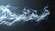 The abstract flow of wind, white smoke, or cold air is isolated on a transparent background.
