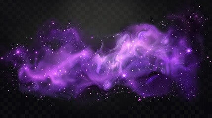 Wall Mural - Smoke background with stars on transparent background. Dark night sky with rainbow coloured mist cloud, sparkly glitter dust texture and sparkles.