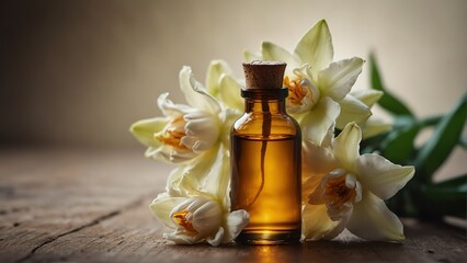 Wall Mural - tuberose flower background with aroma therapy massage essential oil bottle from Generative AI