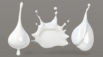 Poster - set of white cream droplets falling realistically in a realistic 3d modern illustration. clear cocon