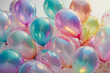 Multicolored holographic chrome balloons, rainbow holiday decor, soft pastel vibrant colors, glare of light