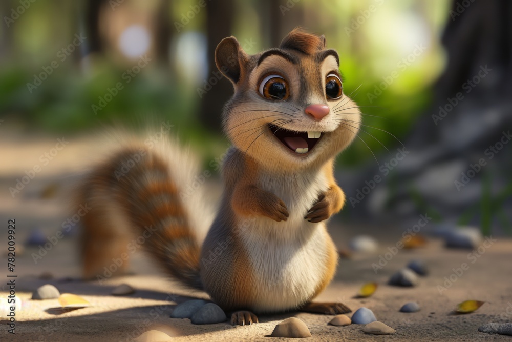 Cute laughing squirrel, in animated 3d cartoon style, with big eyes ...