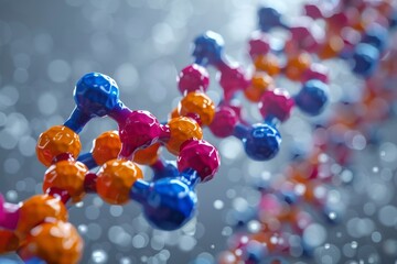 Poster - An illustrative representation of a DNA molecule with colorful balls connected by sticks, depicting the double helix structure