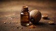 nutmeg background with aroma therapy massage essential oil bottle from Generative AI