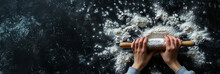 Hands Keep Rolling Pin With Flour 