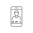 Video call in smartphone line icon. Editable stroke