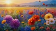 Wildflower Wonderland: A Field of Vibrant Blossoms Bathed in Warm Sunlight
