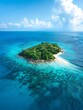 Drone perspective of a remote island paradise surrounded by clear blue waters, offering a sense of escape and tranquility.