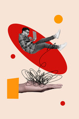 Poster - Creative trend collage of entrepreneur man fall hand hold development employee professional expert goal weird freak bizarre unusual fantasy