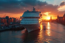 Luxury Cruise Ship At Sunset