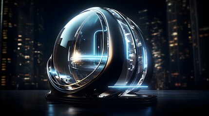 Poster - Activated Futuristic Teleportation Capsule Distorting Cityscape in Quantum Mechanics