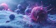 A striking visualization of cancer cells in a microscopic view, with vivid colors and dynamic lighting, depicting the aggressiveness of cellular invasion.