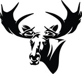 Fototapeta  - wild moose bull head front view black and white vector portrait design