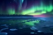 Digital composition aurora borealis over a frozen lake  GROUND ice with snow patches  TIME midnight  LIGHTING vibrant, natural aurora lights  ,3DCG,high resulution,clean sharp focus