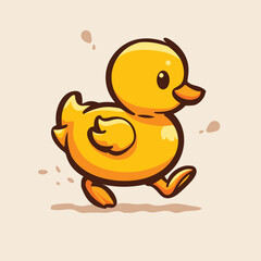 Cute baby duck duckling running cartoon illustration