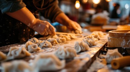 Wall Mural - Traditional dinner dish dumpling during family gathering party to celebrate Chinese lunar new year.