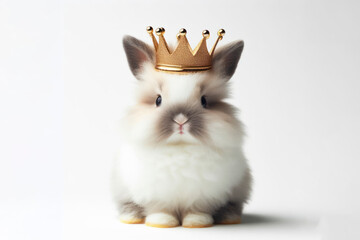 Wall Mural - full body bunny wear golden crown on his head on a white background