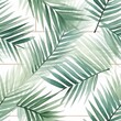 Elegant floral seamless pattern of watercolor palm leaf on white background