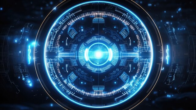 Computer management. The image of the earth. Virtual graphic interface, electronic lens, HUD element. Abstract, science, futuristic, energy. illustration