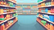 Vector illustration of interior view of a grocery store.