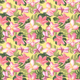 Fototapeta Dziecięca - Seamless floral pattern pink plumeria flowers pastel background. Illustration watercolor hand drawing. For fabric print design texture. yellow background