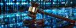 An elegant and focused image of gavel in cyber digital setting