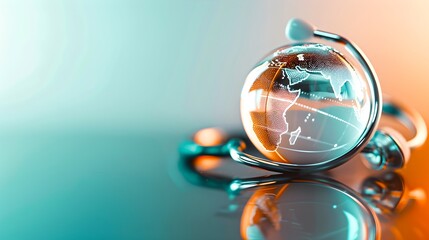 Wall Mural - reflective glass sphere on a glossy surface with a blurred background. modern, sleek design visualiz