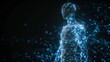 Glowing hologram of human body 3D structure with dark background.