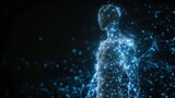 Fototapeta Mapy - Glowing hologram of human body 3D structure with dark background.