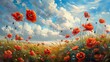Idyllic Summer Meadow Blossoming with Vibrant Red Poppies Generative AI