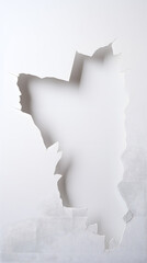 Wall Mural - White wall with a large hole with torn edges background. Large torn hole in the center of the white background