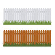 Wood Fence and Green Grass Set on White Background. Vector