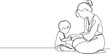 continuous single line drawing of mother an toddler playing on floor, line art vector illustration