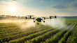 Drone sprays over lush farmland in morning ai generated closeup image
