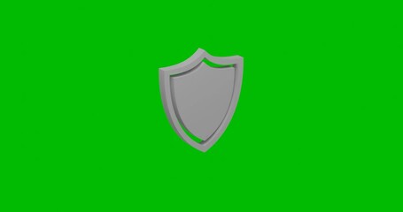 Poster - Animation of rotation of a white shield symbol with shadow. Simple and complex rotation. Seamless looped 4k animation on green chroma key background